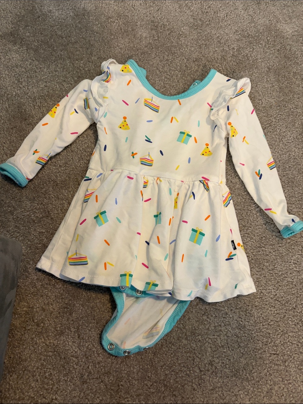Kyte Baby White Multi-Print Birthday Infant One-Piece Dress (6-12 Months)